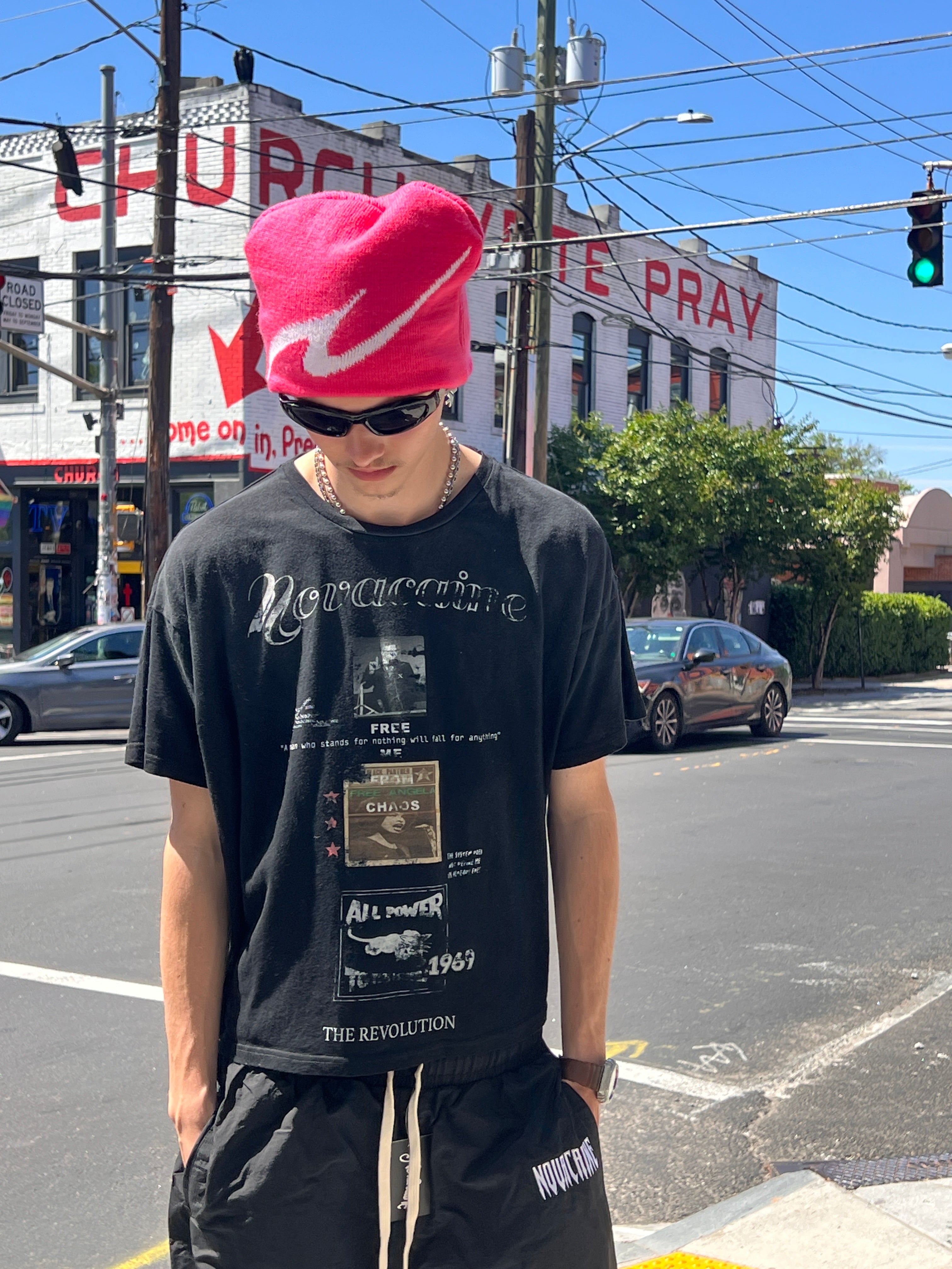 Novacaine pink split knit beanie