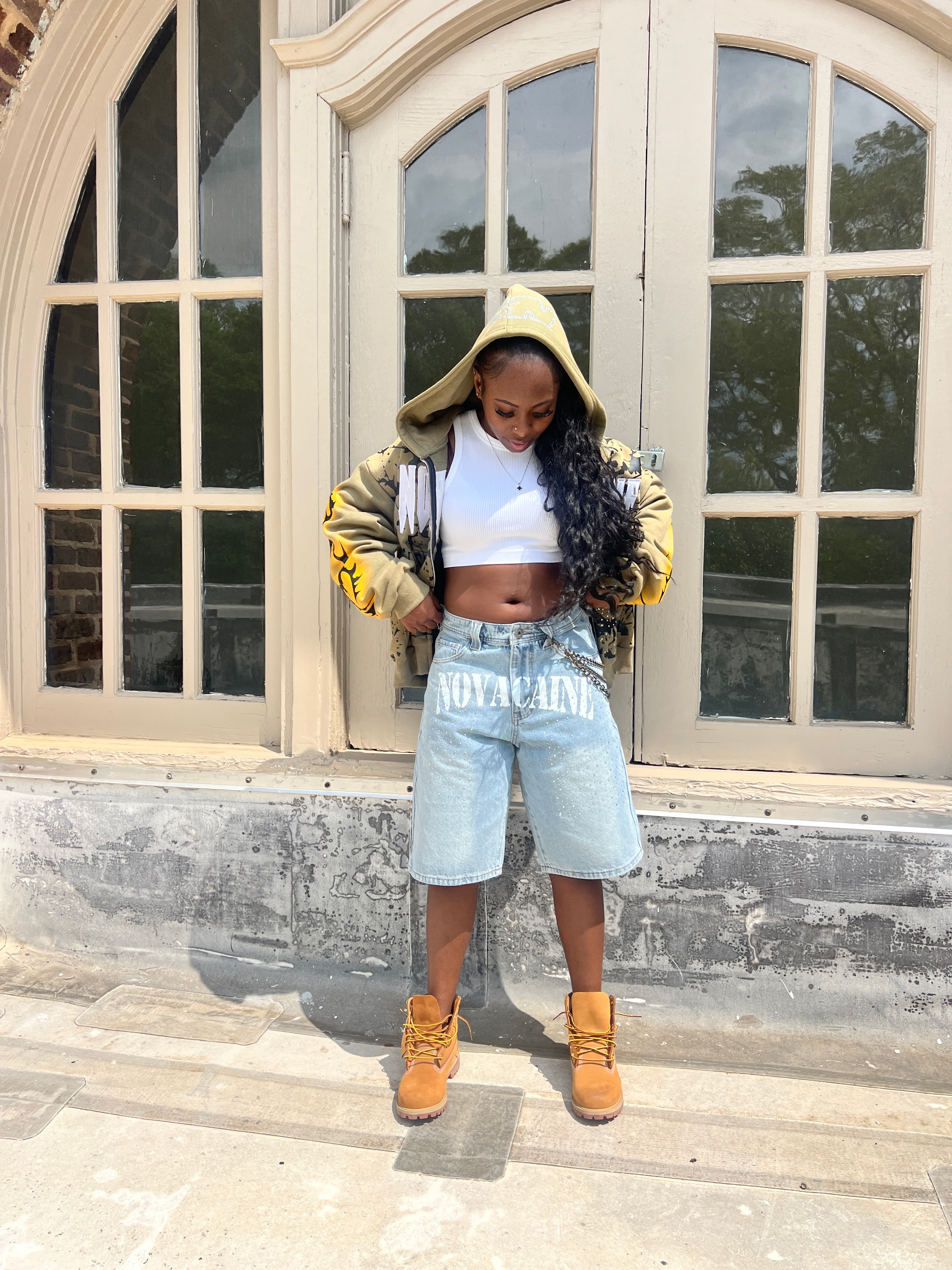 Novacaine Rhinestone denim shorts