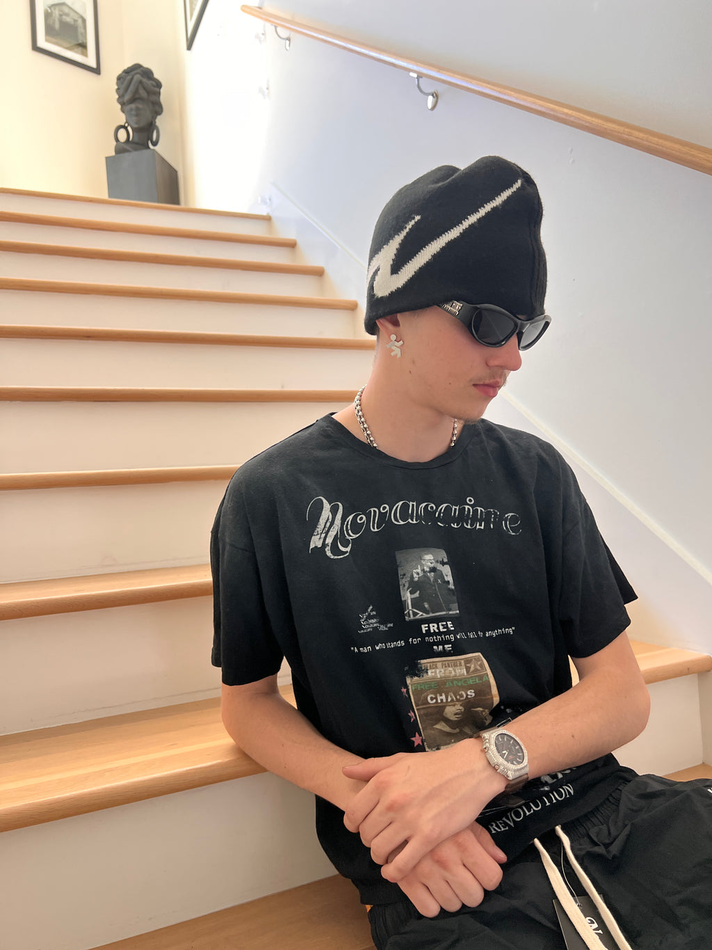 Novacaine Black Split knit beanie